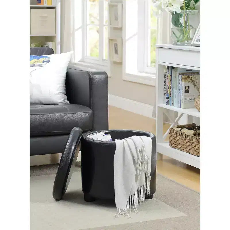 HomeStock Comfort Round Accent Storage Ottoman with Reversible Tray Lid