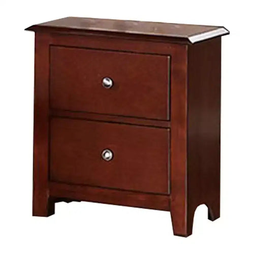 Royal Hampton 25 Inches 2 Drawer Wooden Nightstand with Metal Pulls, Brown
