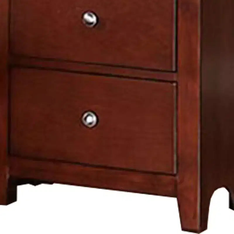 Royal Hampton 25 Inches 2 Drawer Wooden Nightstand with Metal Pulls, Brown