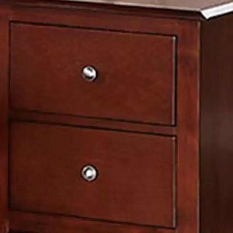 Royal Hampton 25 Inches 2 Drawer Wooden Nightstand with Metal Pulls, Brown