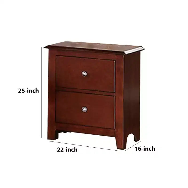 Royal Hampton 25 Inches 2 Drawer Wooden Nightstand with Metal Pulls, Brown