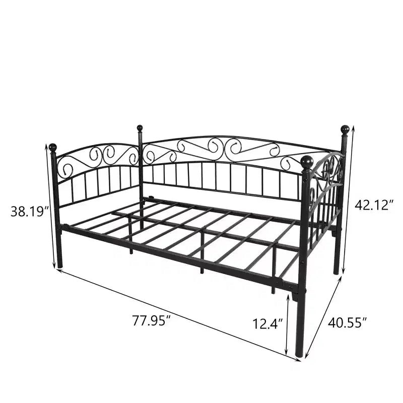 Mid-Century Modern Metal Daybed Frame with Headboard