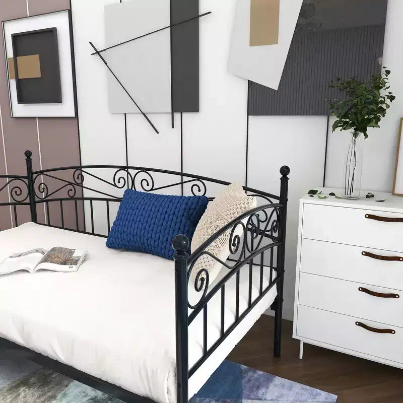 Mid-Century Modern Metal Daybed Frame with Headboard