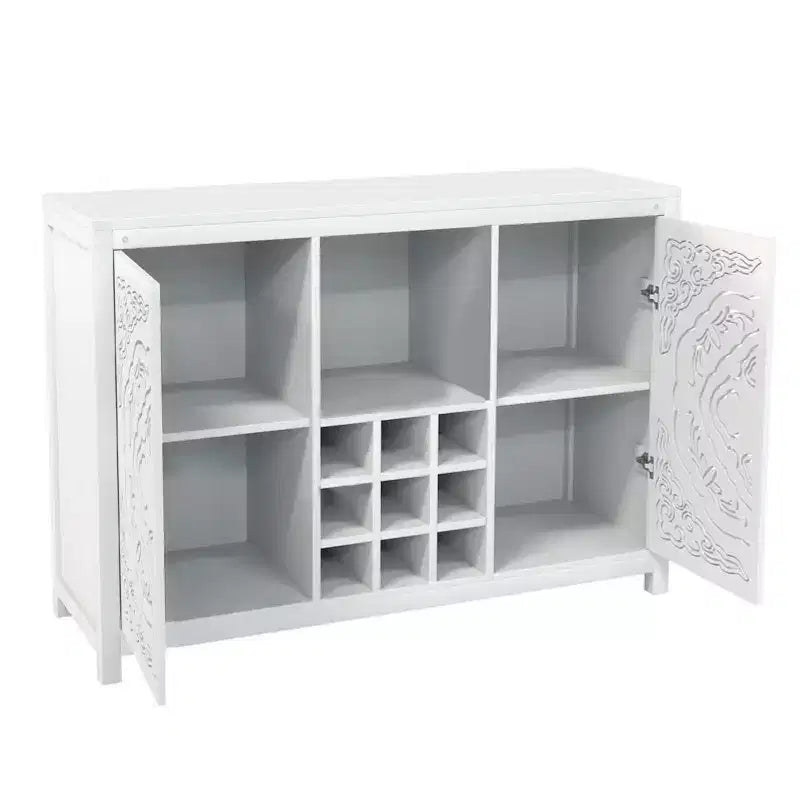 AEELLEEA Wine Bar Cabinet with 2 Doors MDF Buffet Storage Liquor Cabinet with Wine Rack and Glass Holder for Living Dining Room Kitchen White