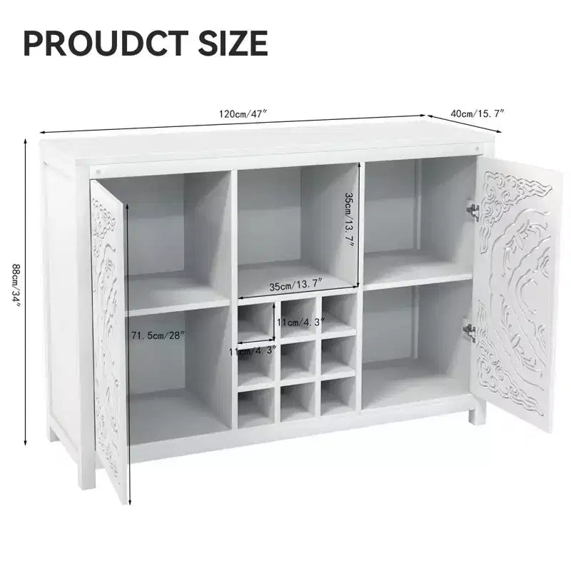 AEELLEEA Wine Bar Cabinet with 2 Doors MDF Buffet Storage Liquor Cabinet with Wine Rack and Glass Holder for Living Dining Room Kitchen White