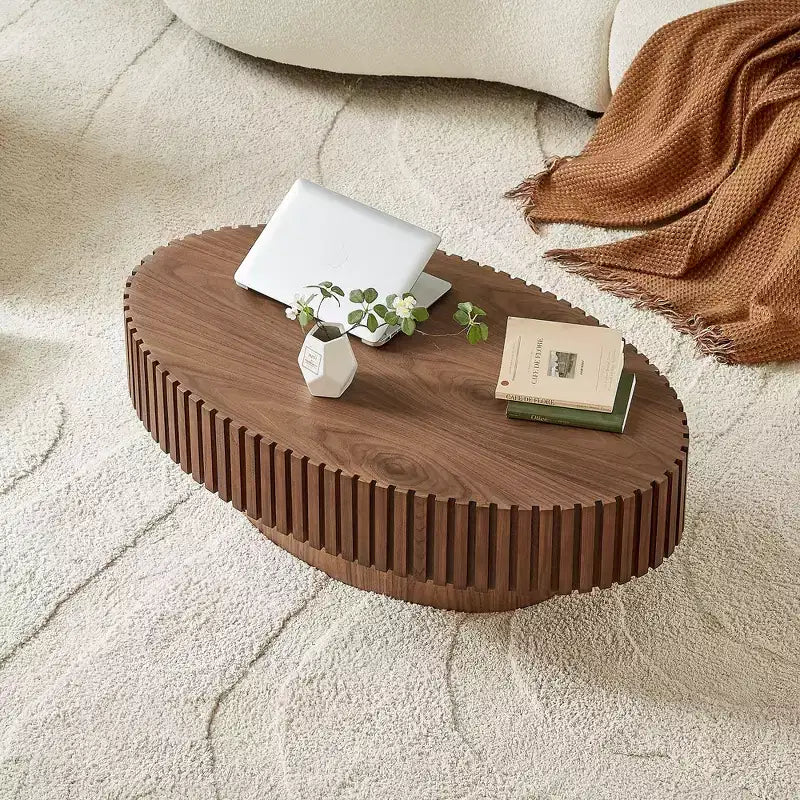 MAYEERTY 43 Inch Modern Drum Oval Coffee Table, MDF Center Table for Living Room Bedroom, Small Space Friendly Coffee Table