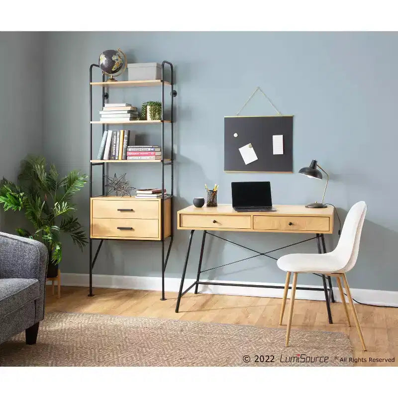 Steel/Wood Computer Desk Black/Brown Sturdy Metal Frame, Rectangular Top, Storage Drawer