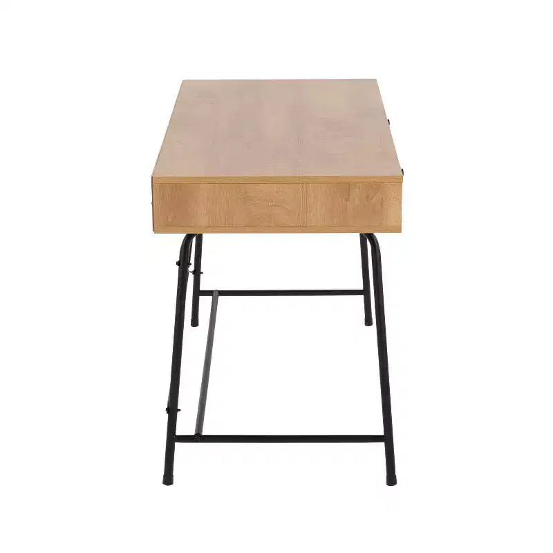 Steel/Wood Computer Desk Black/Brown Sturdy Metal Frame, Rectangular Top, Storage Drawer