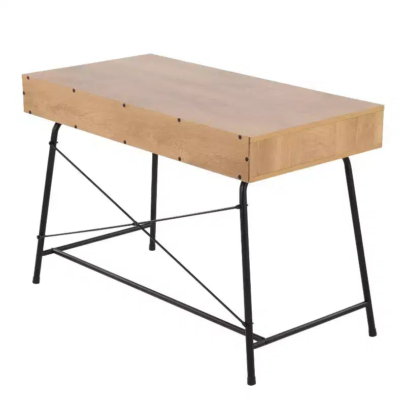 Steel/Wood Computer Desk Black/Brown Sturdy Metal Frame, Rectangular Top, Storage Drawer