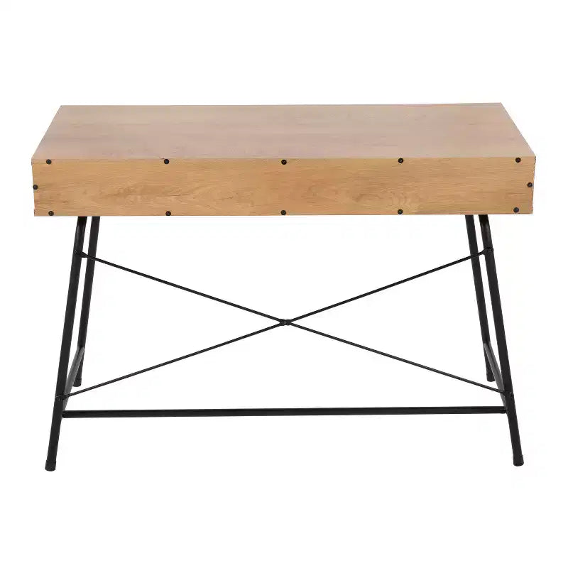 Steel/Wood Computer Desk Black/Brown Sturdy Metal Frame, Rectangular Top, Storage Drawer