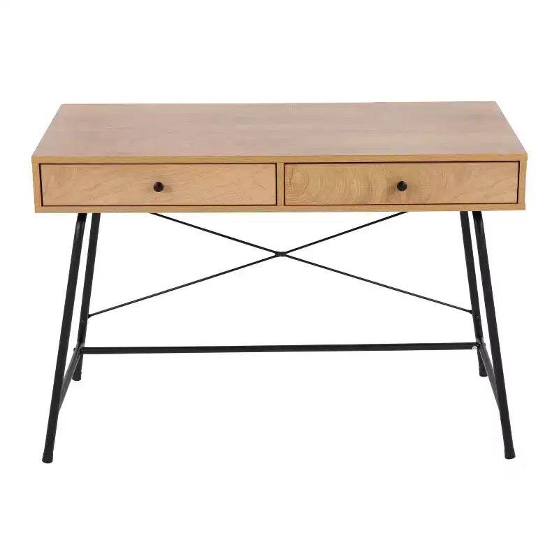 Steel/Wood Computer Desk Black/Brown Sturdy Metal Frame, Rectangular Top, Storage Drawer