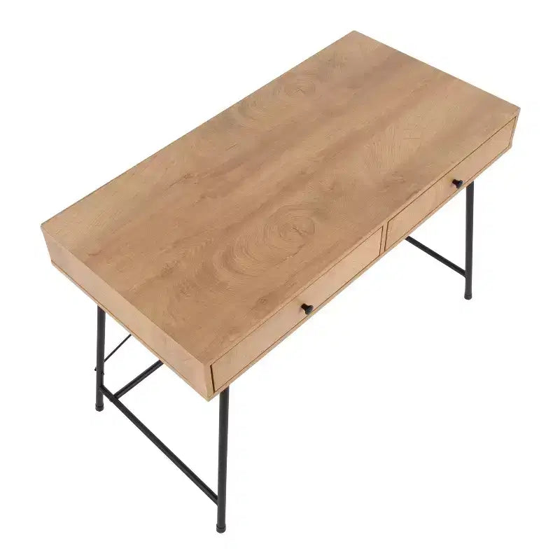 Steel/Wood Computer Desk Black/Brown Sturdy Metal Frame, Rectangular Top, Storage Drawer