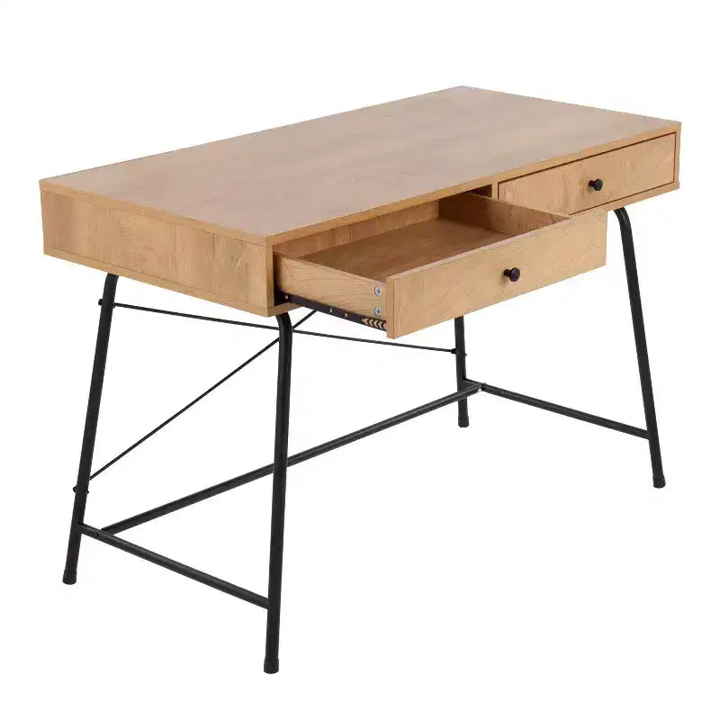 Steel/Wood Computer Desk Black/Brown Sturdy Metal Frame, Rectangular Top, Storage Drawer