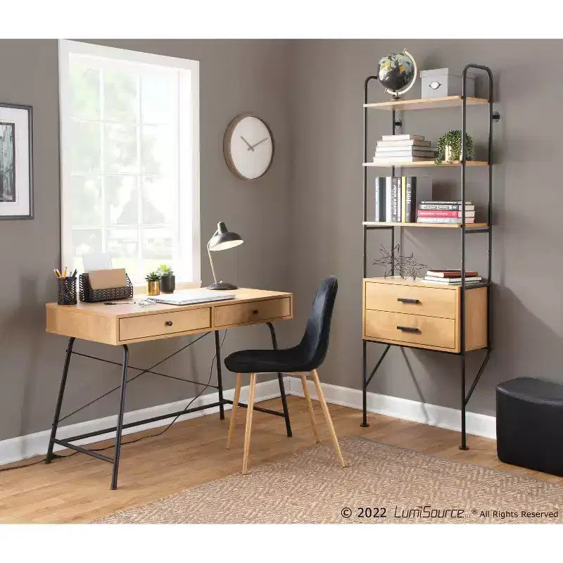 Steel/Wood Computer Desk Black/Brown Sturdy Metal Frame, Rectangular Top, Storage Drawer