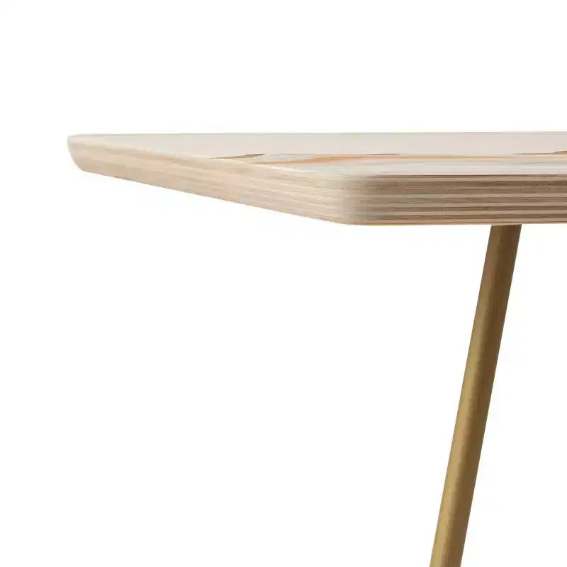 Side Table GoldSteel Frame, Wood Composite Top, Flared Legs