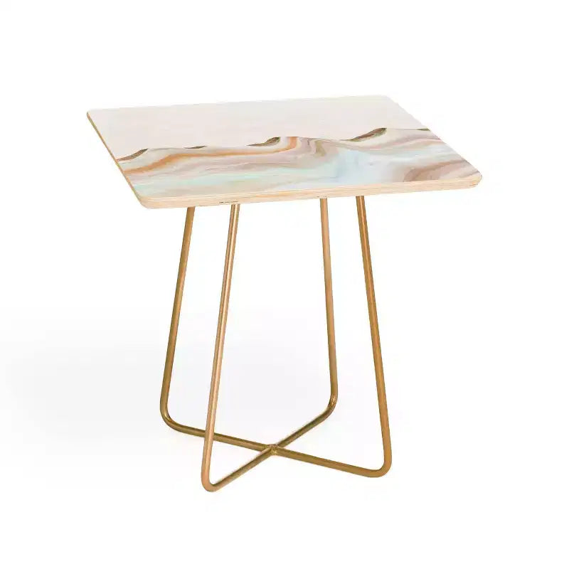 Side Table GoldSteel Frame, Wood Composite Top, Flared Legs