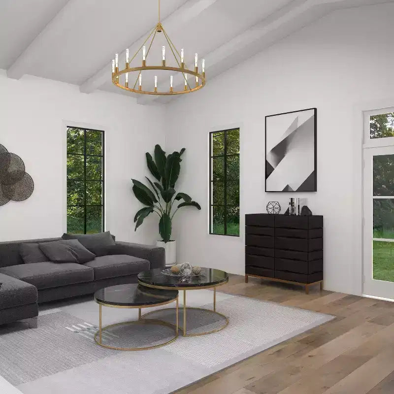 Contemporary Bold Facet Carved Wood Side Cabinet Brown Arched Design, No Assembly Required