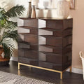 Contemporary Bold Facet Carved Wood Side Cabinet Brown Arched Design, No Assembly Required
