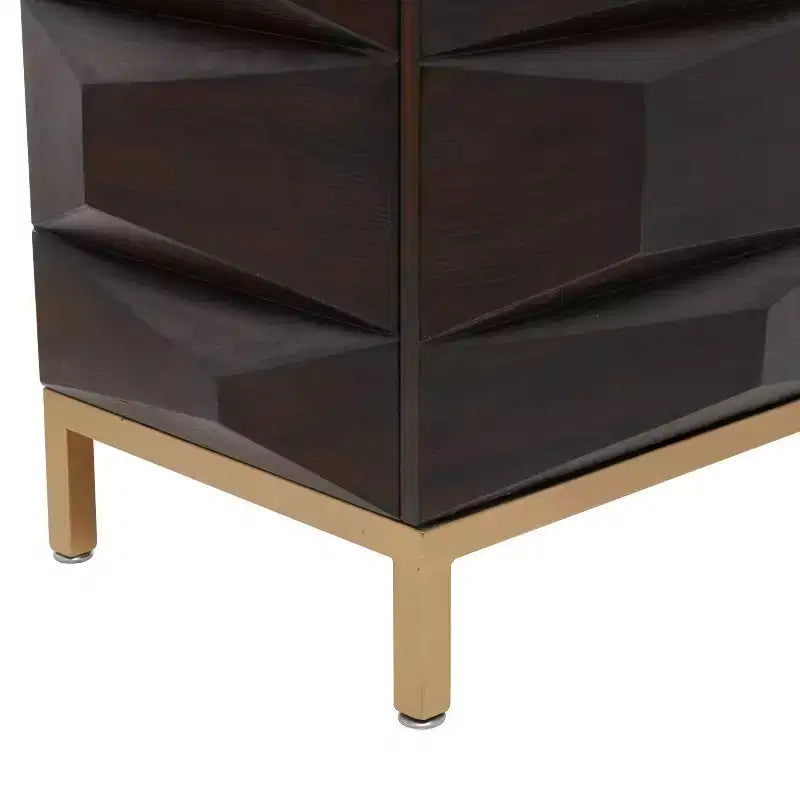 Contemporary Bold Facet Carved Wood Side Cabinet Brown Arched Design, No Assembly Required