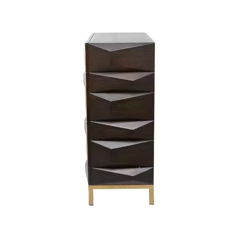 Contemporary Bold Facet Carved Wood Side Cabinet Brown Arched Design, No Assembly Required