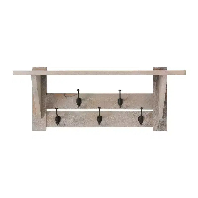 40" Castleton Mango Wood Bench and Coat Hook with Shelf Driftwood