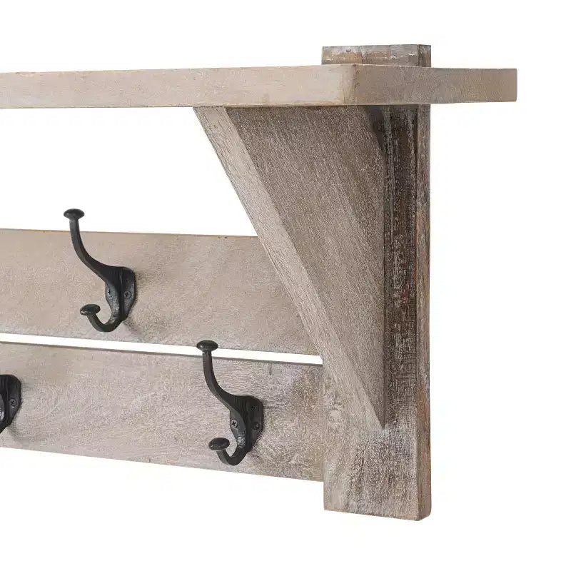 40" Castleton Mango Wood Bench and Coat Hook with Shelf Driftwood