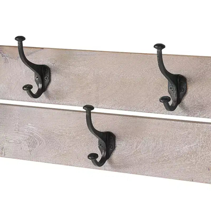 40" Castleton Mango Wood Bench and Coat Hook with Shelf Driftwood