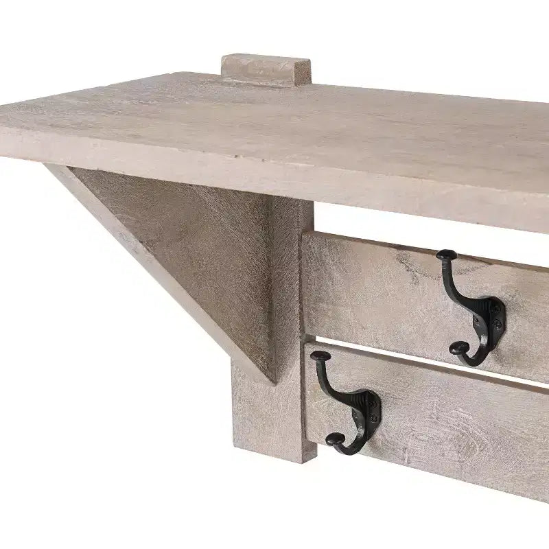 40" Castleton Mango Wood Bench and Coat Hook with Shelf Driftwood