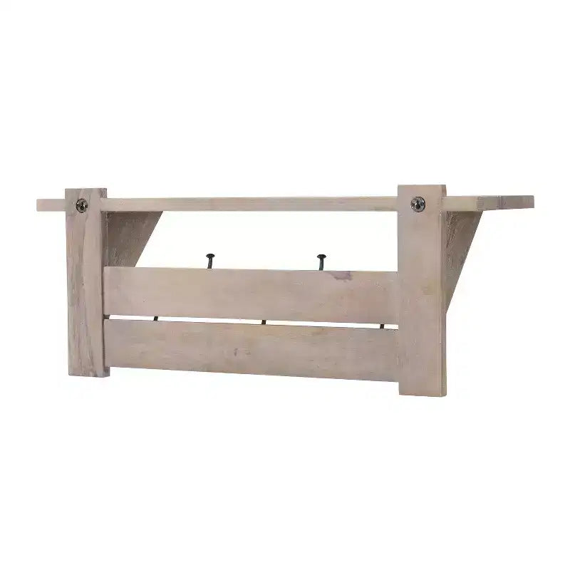 40" Castleton Mango Wood Bench and Coat Hook with Shelf Driftwood