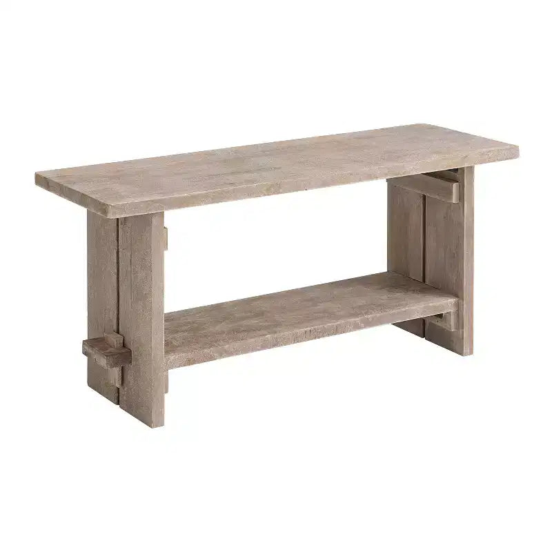 40" Castleton Mango Wood Bench and Coat Hook with Shelf Driftwood