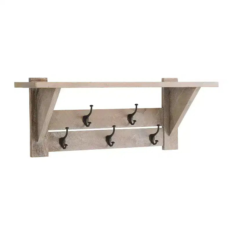 40" Castleton Mango Wood Bench and Coat Hook with Shelf Driftwood