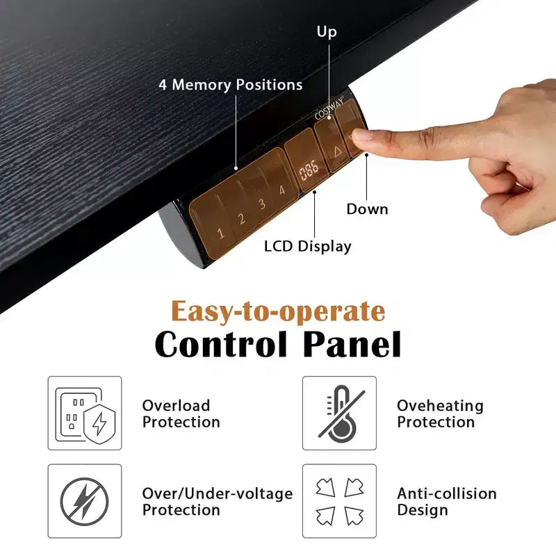 L Shaped Electric Adjustable Standing Desk w/ Controller 2 Hooks Black\Rustic