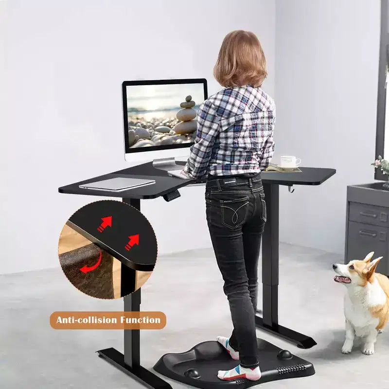 L Shaped Electric Adjustable Standing Desk w/ Controller 2 Hooks Black\Rustic