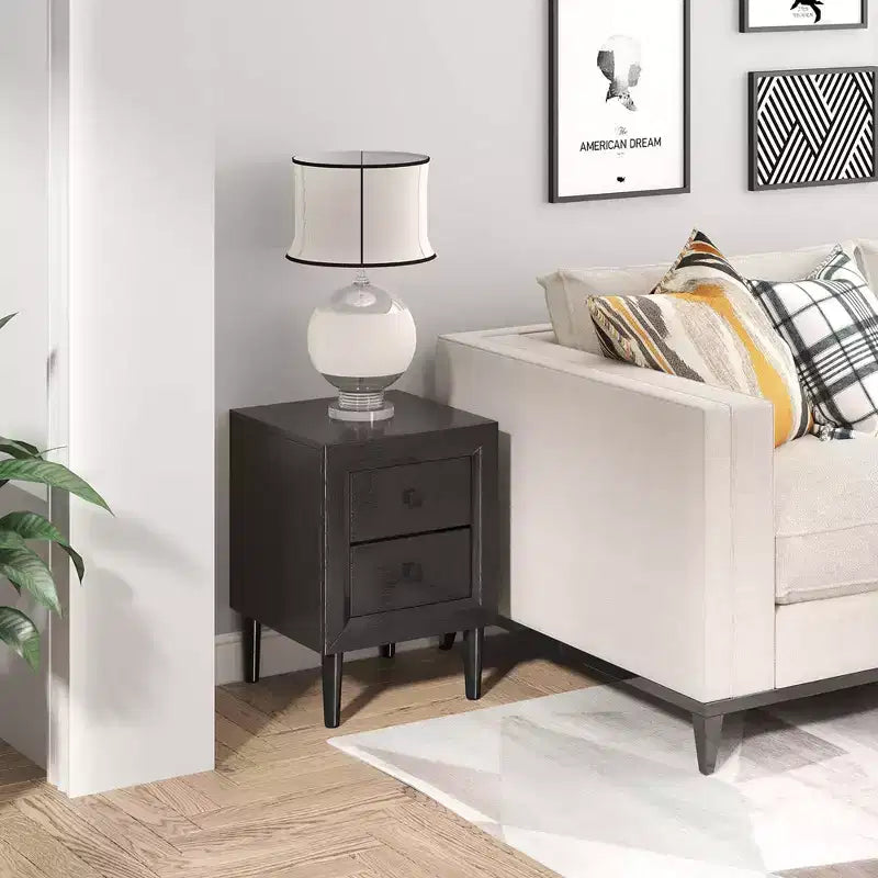 Nightstand End Bedside Coffee Table Wooden Leg Storage Drawers Black\Grey