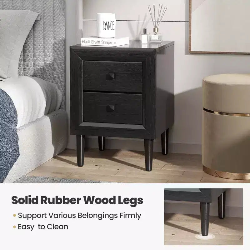 Nightstand End Bedside Coffee Table Wooden Leg Storage Drawers Black\Grey