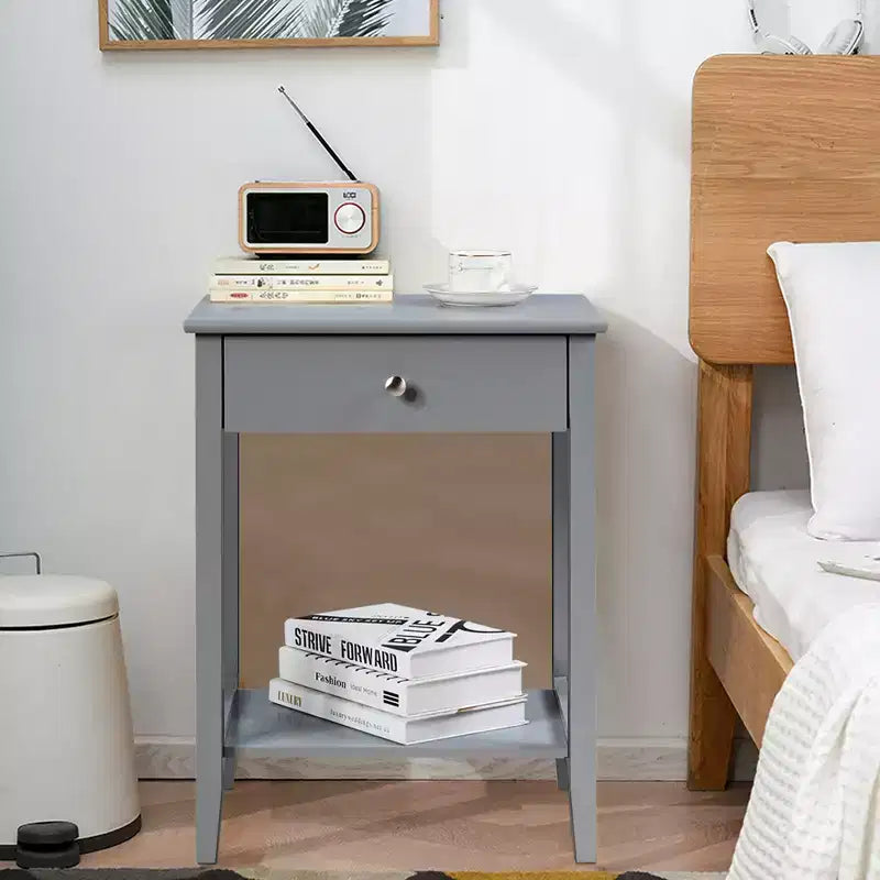 Costway Nightstand End Table Storage Display Bedroom Furniture Drawer Shelf Beside White\Brown\Grey
