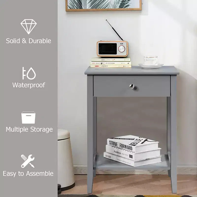 Costway Nightstand End Table Storage Display Bedroom Furniture Drawer Shelf Beside White\Brown\Grey