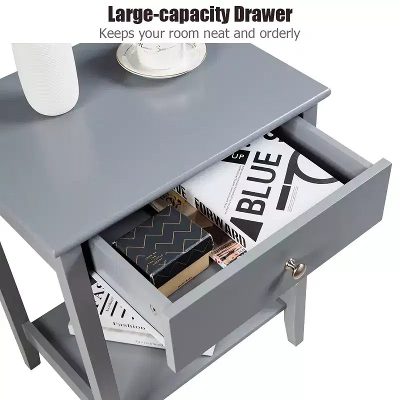 Costway Nightstand End Table Storage Display Bedroom Furniture Drawer Shelf Beside White\Brown\Grey