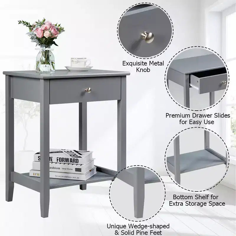 Costway Nightstand End Table Storage Display Bedroom Furniture Drawer Shelf Beside White\Brown\Grey