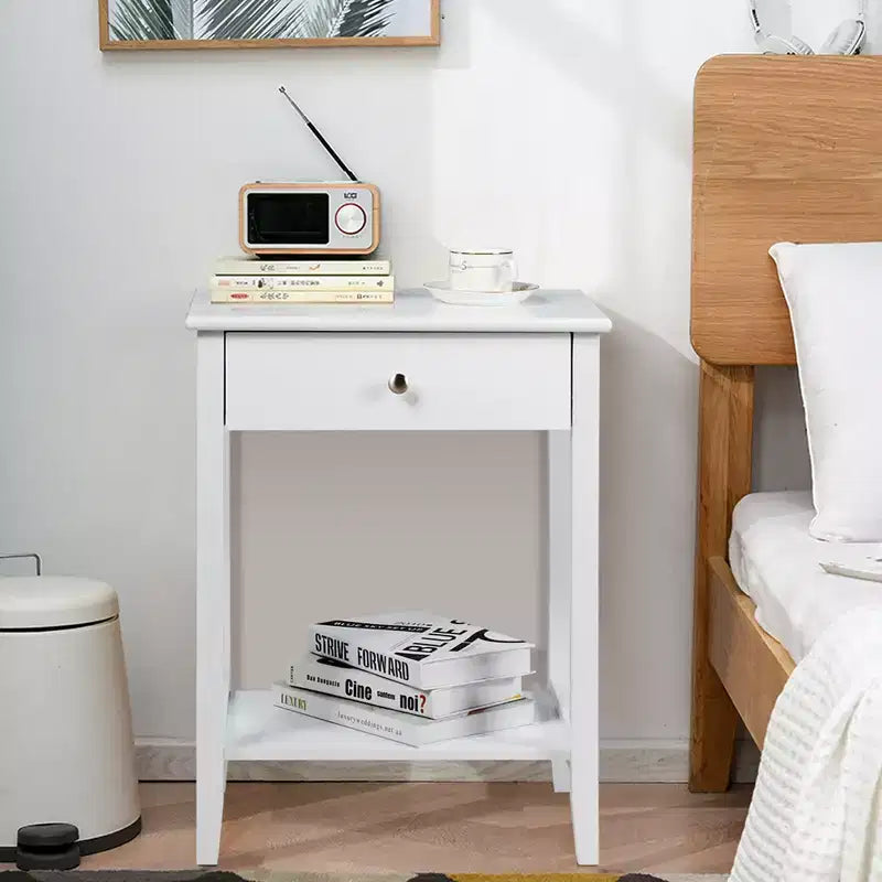 Costway Nightstand End Table Storage Display Bedroom Furniture Drawer Shelf Beside White\Brown\Grey