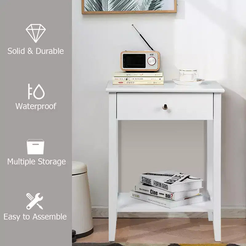 Costway Nightstand End Table Storage Display Bedroom Furniture Drawer Shelf Beside White\Brown\Grey
