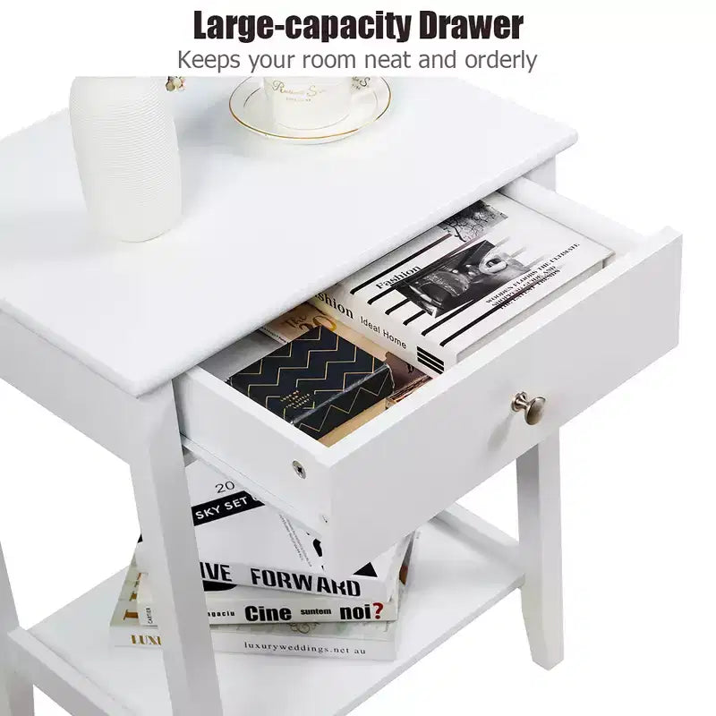 Costway Nightstand End Table Storage Display Bedroom Furniture Drawer Shelf Beside White\Brown\Grey