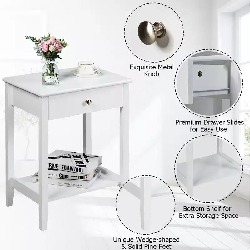 Costway Nightstand End Table Storage Display Bedroom Furniture Drawer Shelf Beside White\Brown\Grey