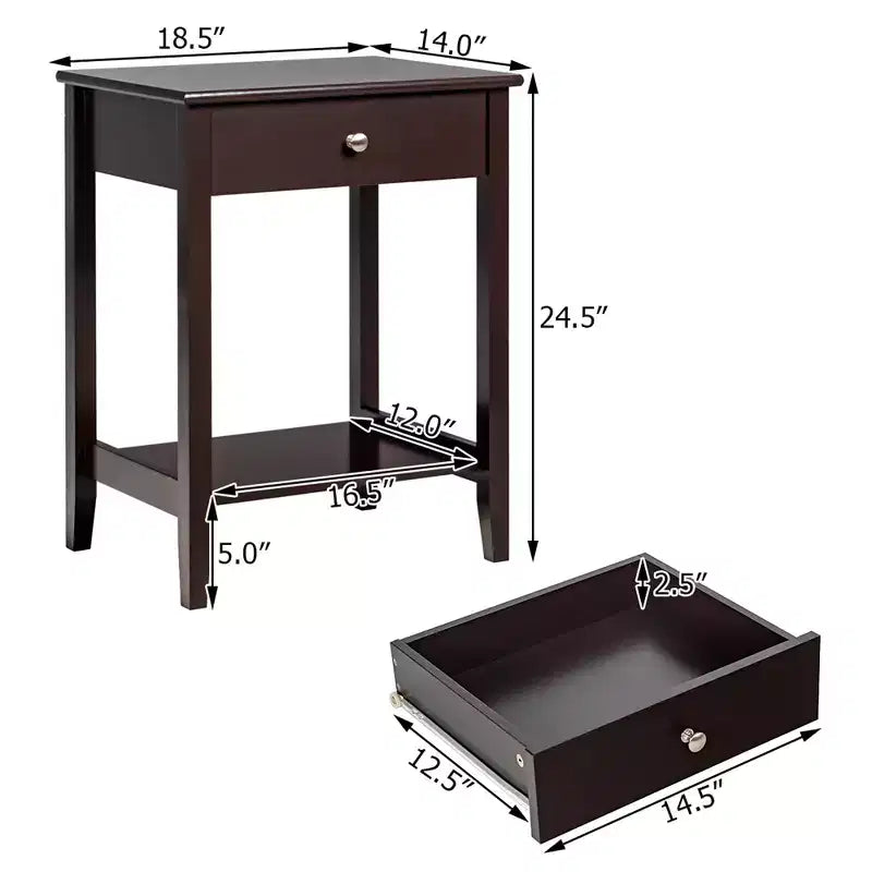 Costway Nightstand End Table Storage Display Bedroom Furniture Drawer Shelf Beside White\Brown\Grey