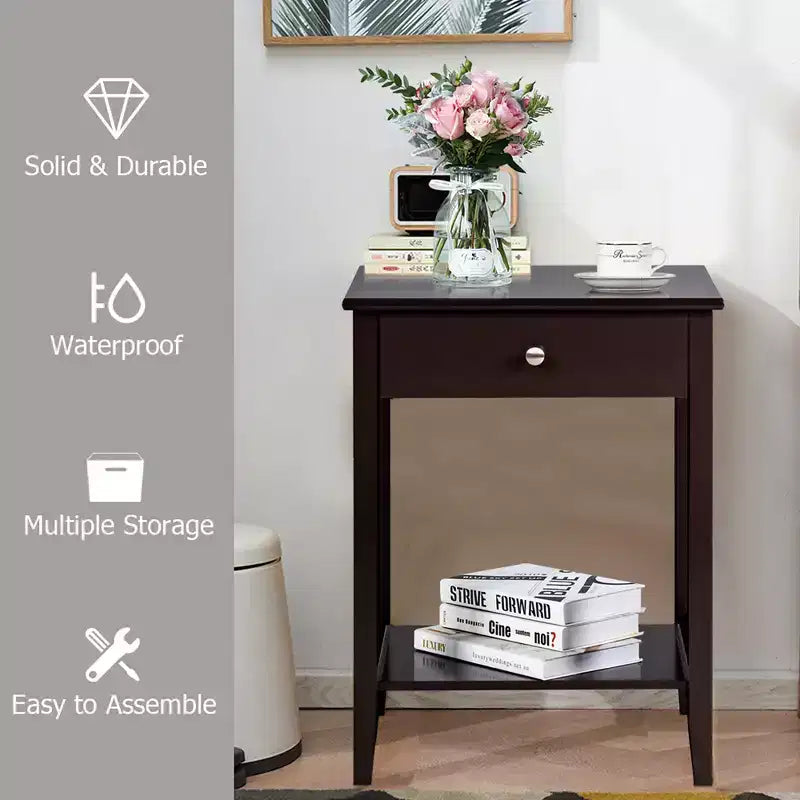 Costway Nightstand End Table Storage Display Bedroom Furniture Drawer Shelf Beside White\Brown\Grey