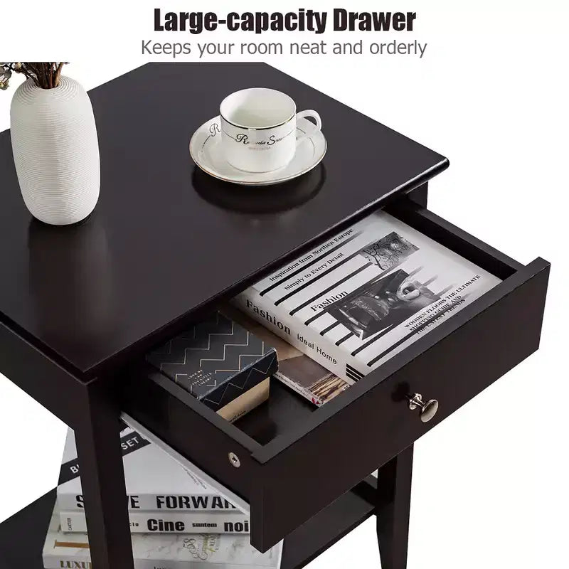 Costway Nightstand End Table Storage Display Bedroom Furniture Drawer Shelf Beside White\Brown\Grey