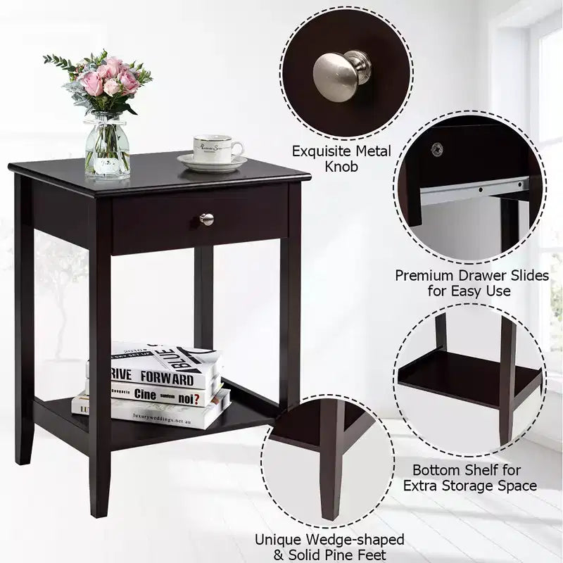 Costway Nightstand End Table Storage Display Bedroom Furniture Drawer Shelf Beside White\Brown\Grey