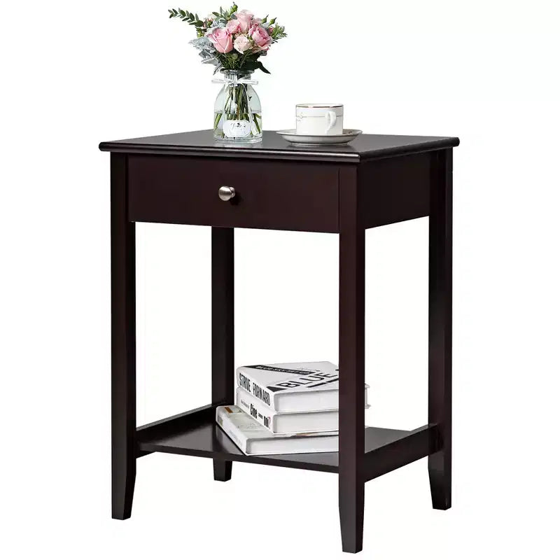 Costway Nightstand End Table Storage Display Bedroom Furniture Drawer Shelf Beside White\Brown\Grey