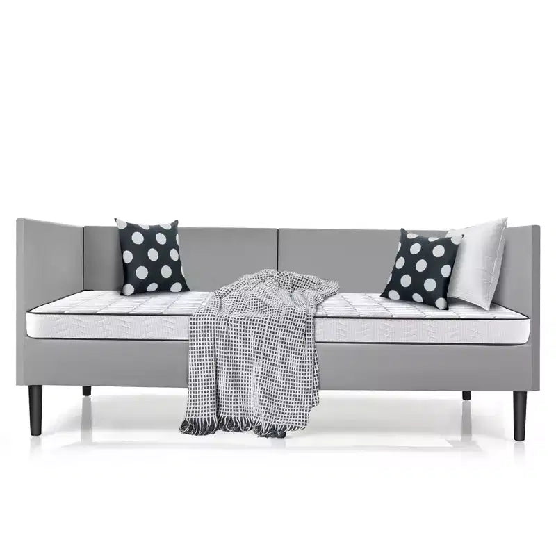 Costway Twin Daybed Upholstered Linen Wooden Sofa Bed Frame Heavy Duty Living Room Grey