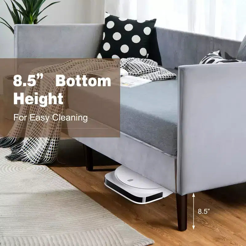 Costway Twin Daybed Upholstered Linen Wooden Sofa Bed Frame Heavy Duty Living Room Grey